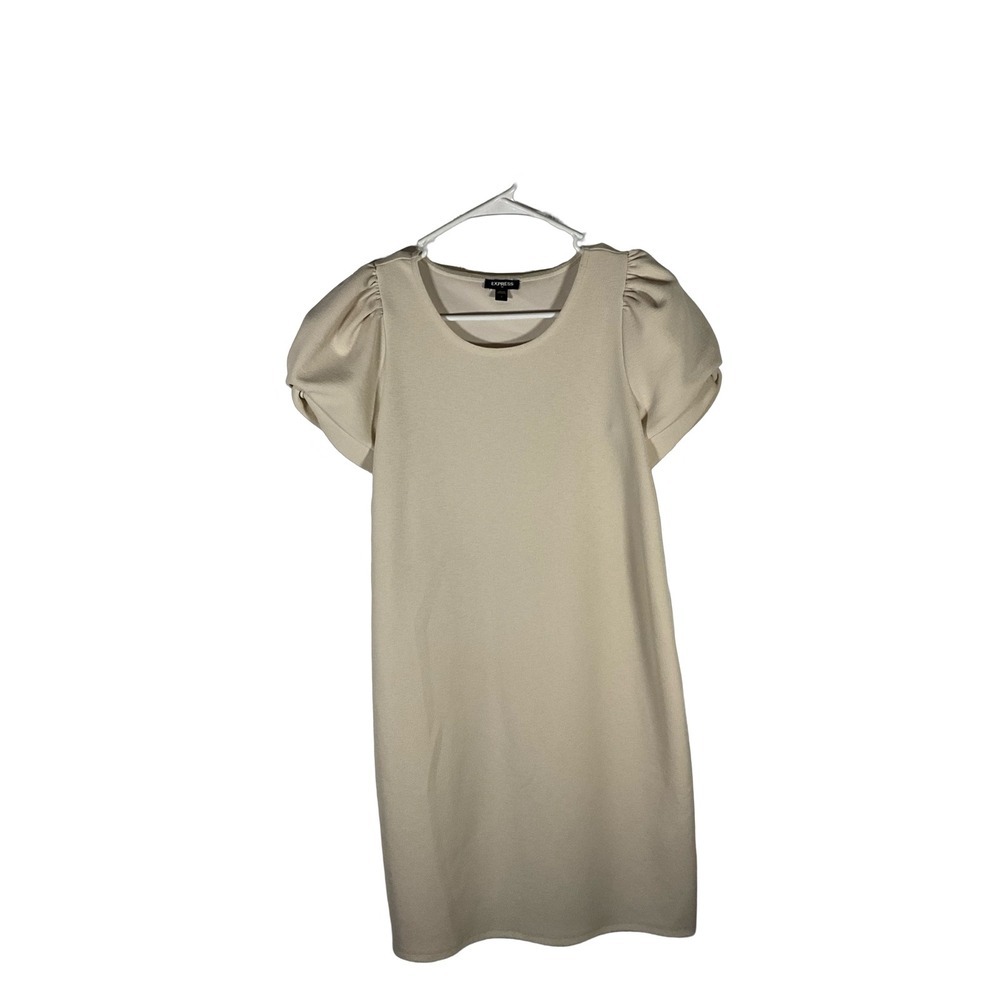 Express Puff Sleeve Dress - Casual Mini Dress - Beige - Size S